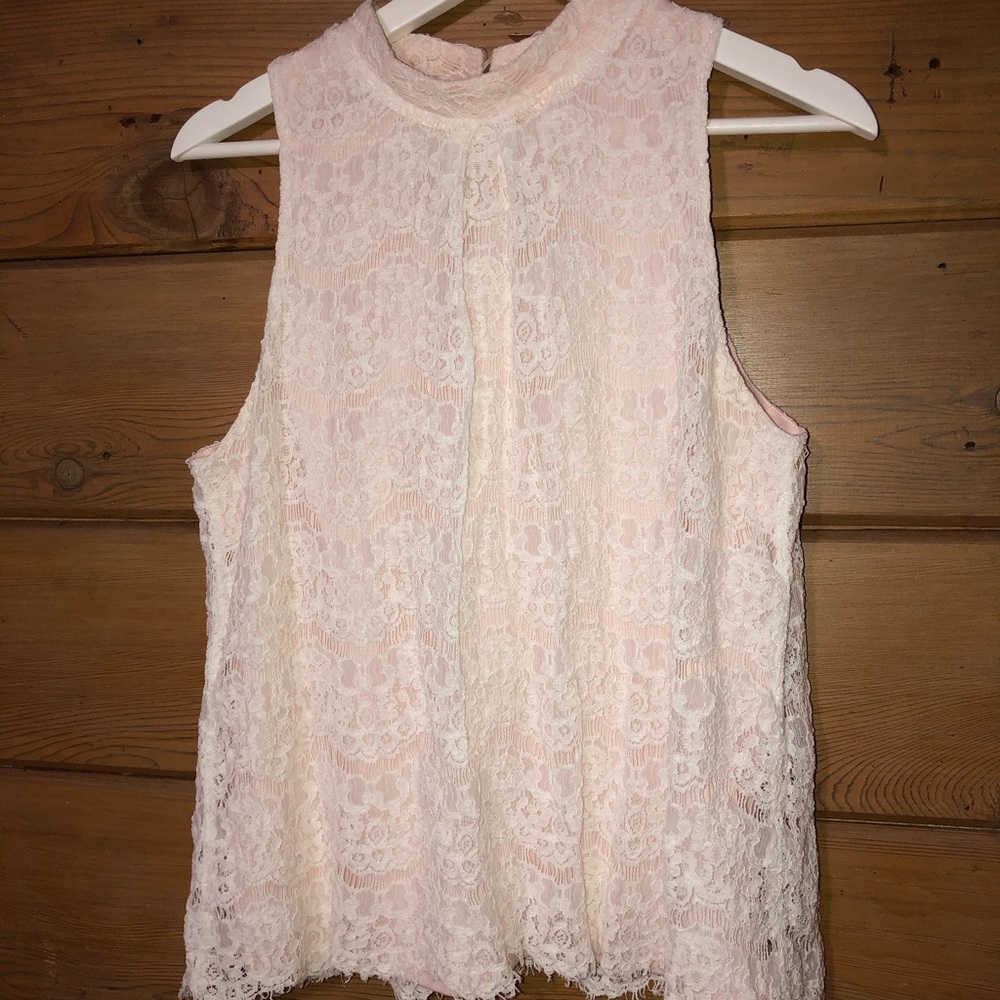 Sleeveless Pink and White Lace Top